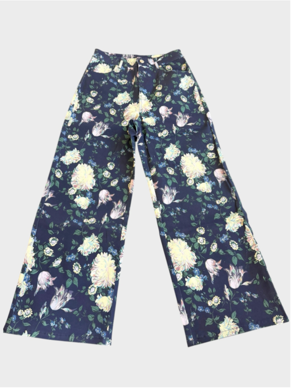 Entro Bobbi Navy Floral Wide Leg Pants Size S